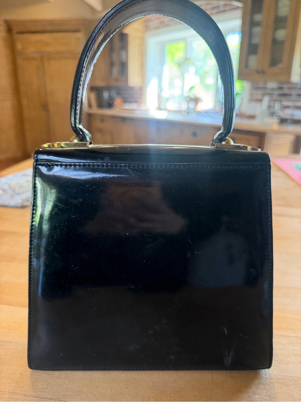 Salvatore Ferragamo Black Patent Top-Handle Satchel with Gold Hardware - Picture 4 of 7